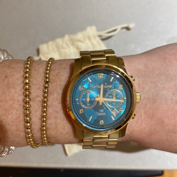 Michael Kors Stop Hunger Turquoise and Gold Watch - Picture 3 of 9